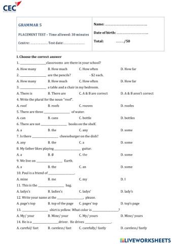 Ngữ pháp PT lớp 5