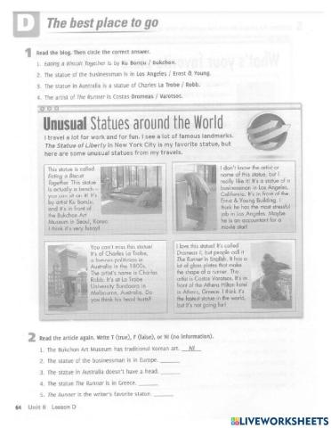 Unit 8 lesson d the best place to go