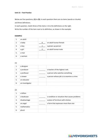 Band 3 (Core 1) - Unit 15 - Test