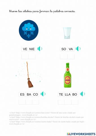 Palabras con b o v por sílabas