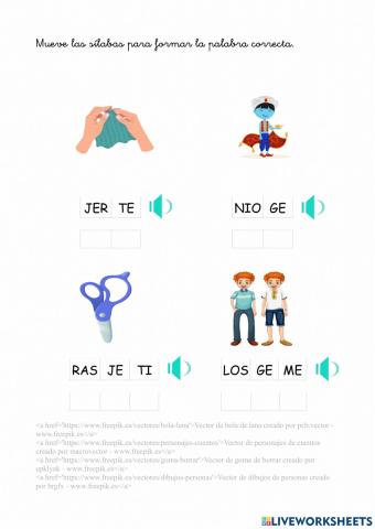 Palabras con je y ge por sílabas