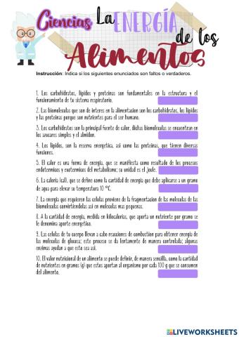 La energía de los alimentos