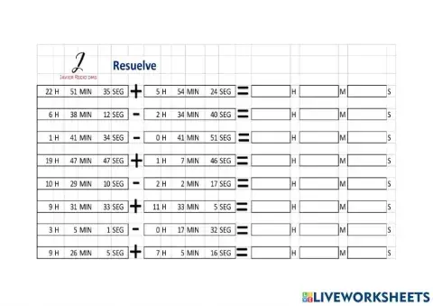 Sumas y restas de tiempo 1