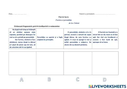 Furnica si porumbita, de Lev Tolstoi