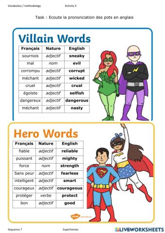 Villain adjectives hero adjectives