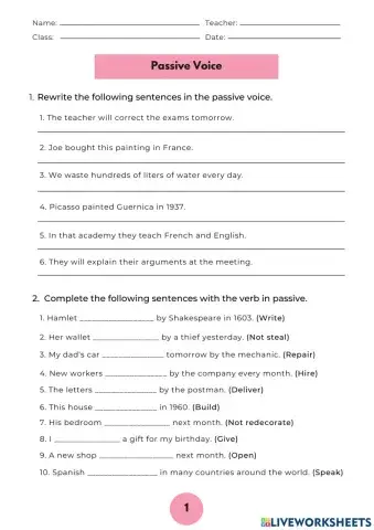 Passive voice worksheet