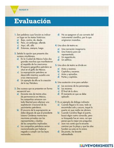 Evaluación BIII Español 6to