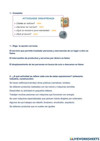 Repaso trabajos sector secundario y terciario