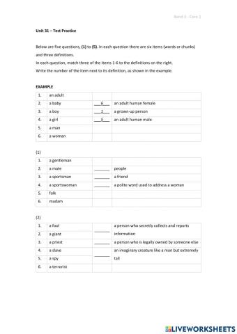 Band 3 (Core 1) - Unit 31 - Test