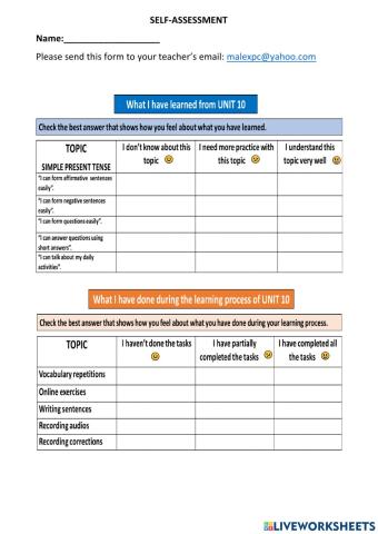 Exit slip - unit 10 - simple present tense