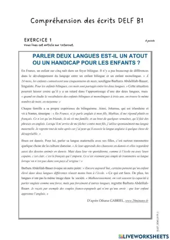 Compréhension des écrits DELF B1