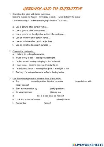 Gerunds. To + infinitive