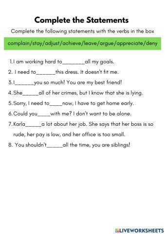 Complete the statements