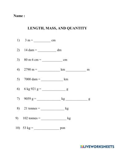 MASS, LENGTH, and QUANTITY