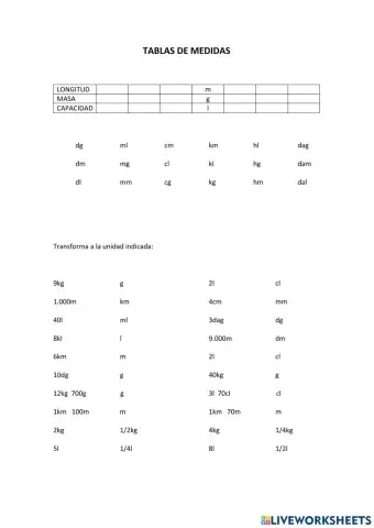 Medidas de longitud, masa y capacidad