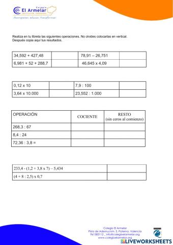 Cálculo con decimales II