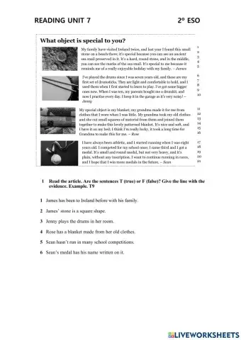 Reading Unit 7 - 2º ESO