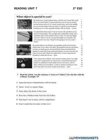 Reading Unit 7 - 2º ESO