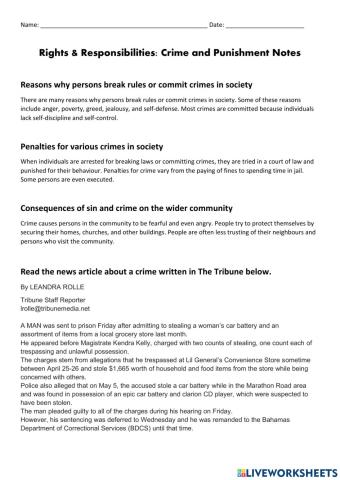 Rights and Responsibilities : Crime and Punishment Notes