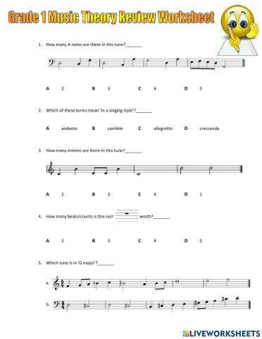 Grade 1 Music Theory Review Worksheet