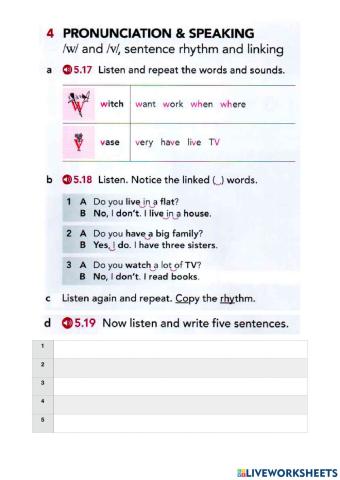EF Beginner Listening & Vocabulary Homework Unit5B