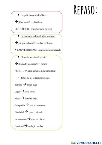 Tipos de complementos - EL PREDICADO
