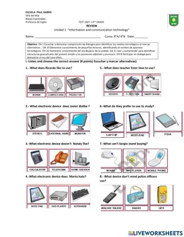 Test unit 1 8th grade