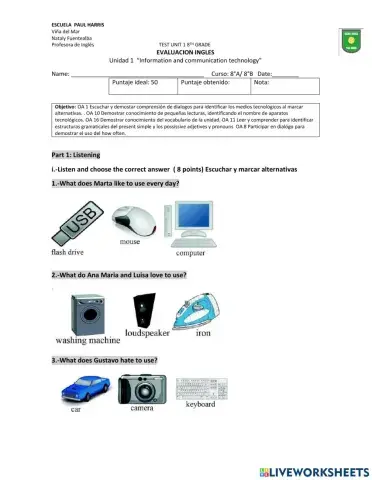 Test unit 1 8th grade