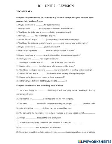 B1 - unit 7 - revision