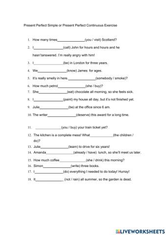 Present Perfect Vs Perfect Continuos