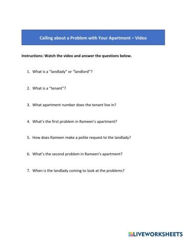 Calling about a Problem in Your Apartment