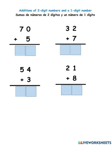 Additions of 2-digit numbers and a 1-digit number