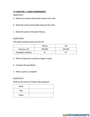 Y7 chapter 7.1 kenya worksheet