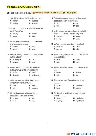 Vocabulary Quiz (OS1 Unit 4)