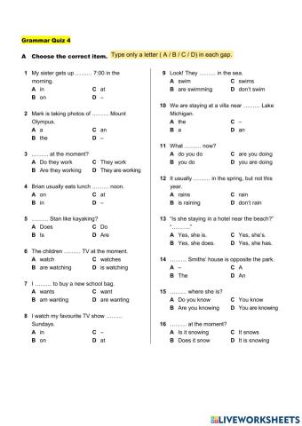 Grammar Quiz (Unit 4)