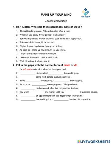 MAKE UP YOUR MIND Lesson preparation