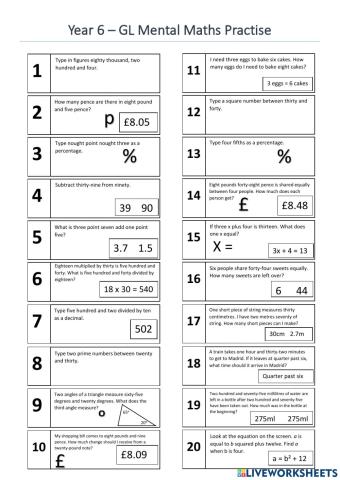 Year 6 - Week 2 GL Mental Maths