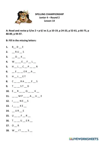 Spelling Round II Lesson 14 Junior 4