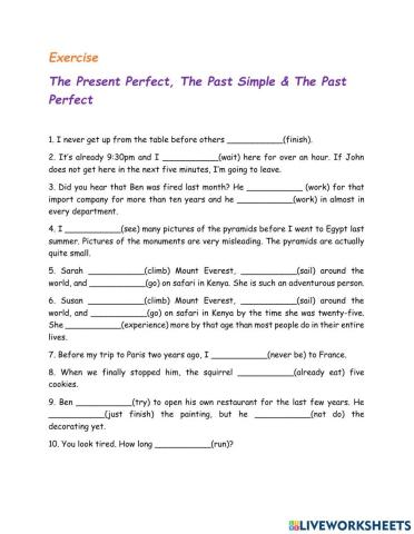 Present Perfect and Past Perfect