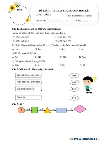 Phiếu Toán số 1