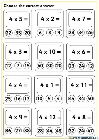4 times table Practice-Quiz