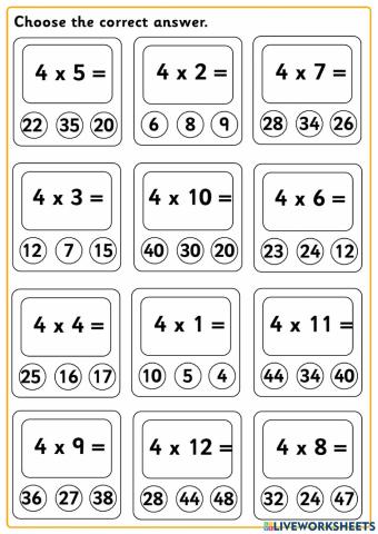 4 times table Practice-Quiz