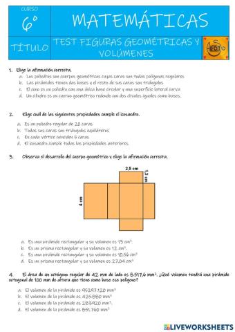 TEST. Figuras geométricas y volumenes