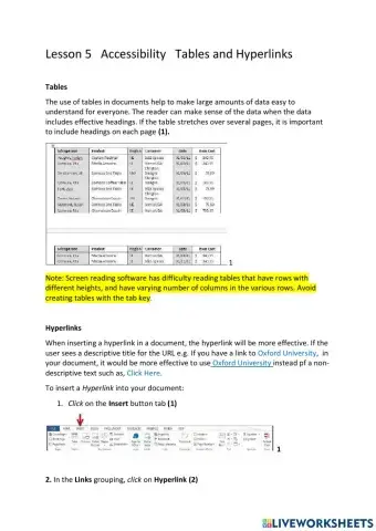 Lesson 5 Accessibility Tables and Hyperlinks