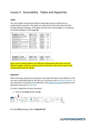 Lesson 5 Accessibility Tables and Hyperlinks