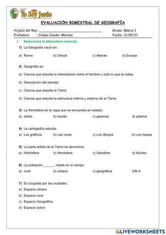 Evaluación de geografía