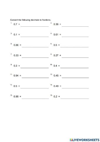 Decimals to Fractions