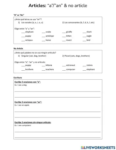 Articles (a, an, no article)