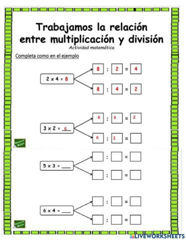 Relación división multiplicacion