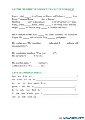 The verb TO BE (affirmative, negative, questions)